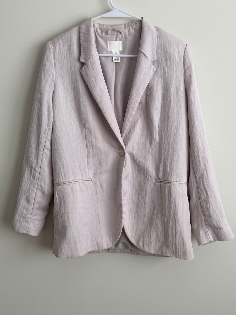H&M Lilac Textured Linen Like Blazer Single Button Lightweight Purple Small